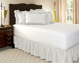P5倍★8月5日限定10％OFF！ベッドスカート シングル セミダブル 幅100〜120cm*長さ200cm DEWEL ラップアラウンドスタイル 厚手 簡単フィット 伸縮性フリル付 フリル アンティーク風 ラップアラウンドスタイル シンプル 無地 洗える 伸縮ベッドラッフル 四季適用 ホワイト