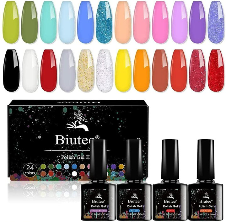 楽天市場 300円クーポン付き Biutee ジェルネイル カラージェル 24色セット 5ml Uv Led対応 Uvジェル 自宅ネイル 初心者向き スターターキット 色持ち良い ベースコート トップコート マットトップコート 補強コート付き Icemart