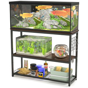 P5倍★24日20:00スタート★【最強配送】水槽台 幅90cm 水槽棚 水槽スタンド 90cm水槽用 中棚板高さ3段階調整可能 幅90×奥行30×高さ70cm DEWEL 総耐荷重約120kg 水槽スタンドフック付き アジャスター