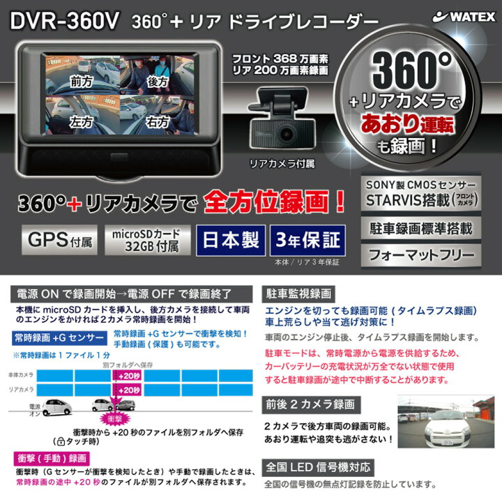 楽天市場】ドライブレコーダー 360度 前後カメラ GPS付属 3年保証 日本 