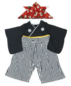 男の子 布兜付（招き猫 赤色） 袴風ロンパース 80cm