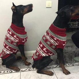 ドッグセーター　犬服　クラシックセーター・ニット・ベスト　赤いノルディック風柄＆北欧デザイン・クリスマスプレゼントに。大型犬中型犬小型犬