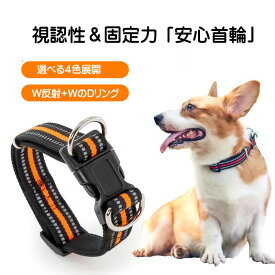 犬用 首輪 丈夫 高耐久 ダブルDリング 反射素材 小型犬 中型犬 大型犬 散歩 安心 安全 しっかり固定 おしゃれ 送料無料