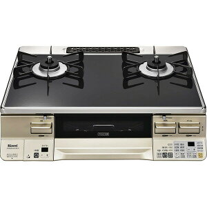 リンナイ ガステーブル LAKUCIE(ラクシエ) 60cm幅 黒/ベージュ 水なし両面焼きオートグリル 右強火力 都市ガス用 RTE65VACBA-GR_13A