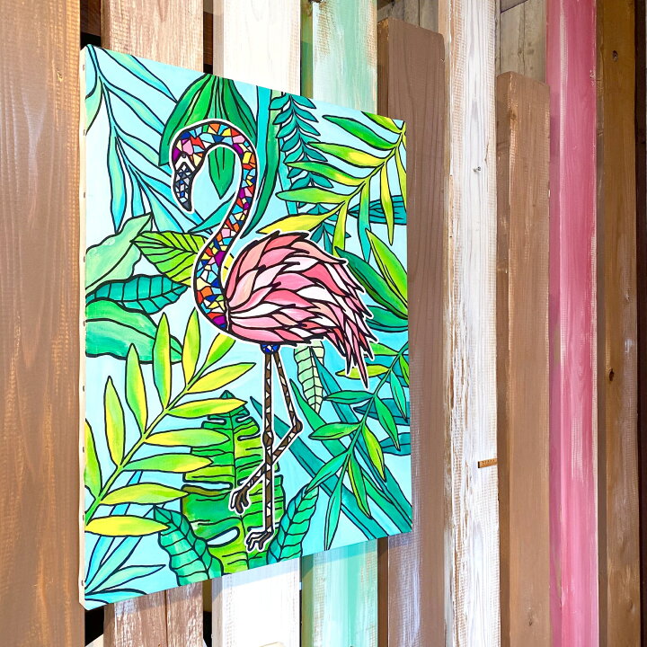 楽天市場 絵画 絵 原画 アート キャンバス インテリア フラミンゴ Flamingo 動物 カラフル おしゃれ かわいい 手書きアート 一点物 アニマル キャンバスアート パネルアート ファブリックパネル アートボード アートパネル Ichi No Yume