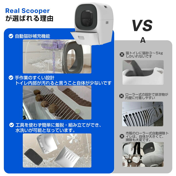 楽天市場】Real Scooper 全自動 猫トイレ 80L大容量 自動掃除 猫砂自動 