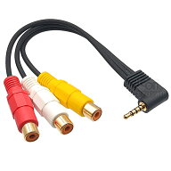 AV端子変換ケーブル 20cm 全3種 3.5mm4極ミニプラグ(L型オス)x1-RCA(赤/白/黄)(メス)x3コンポジット RCA…