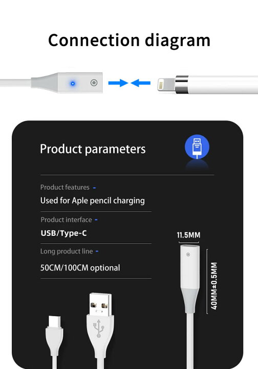 楽天市場】APPLE Pencil(第1世代)用充電ケーブル 1.0m 全2種(USB-C/USB 