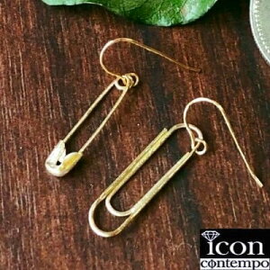 K14YG 安全ピン ペーパークリップ ピアス セイフティピン サテン アシンメトリーピアス 'Tools'