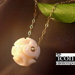 K18YG 宝石珊瑚 ピンク珊瑚 ハート彫刻 ネックレス 手毬 桃色天然色 赤珊瑚枝 リング付 'Hearts'