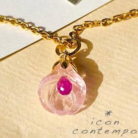 K18YG モルガナイト 大粒ベルフラワー彫刻 サファイア花芯 ペンダント 5.15ct ピンクアクアマリン タグ付 'Pink Bellflower'