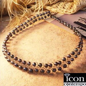 SV925 ワイヤータトゥー チャコールグレー淡水パール ネックレス チョーカーネックレス 'Pearl Tattoo'