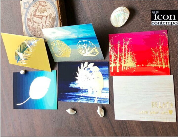 楽天市場 葉っぱと貝殻 金箔厚盛両面メッセージカード ルーン文字 リーフ シェル クラフトシール付き 5枚セット Glica Leaves Sea Shells Icon Contempo