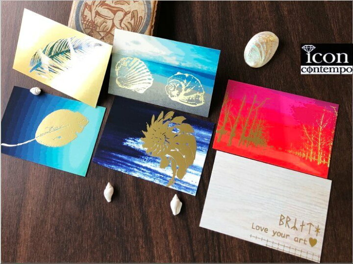 楽天市場 葉っぱと貝殻 金箔厚盛両面メッセージカード ルーン文字 リーフ シェル クラフトシール付き 5枚セット Glica Leaves Sea Shells Icon Contempo