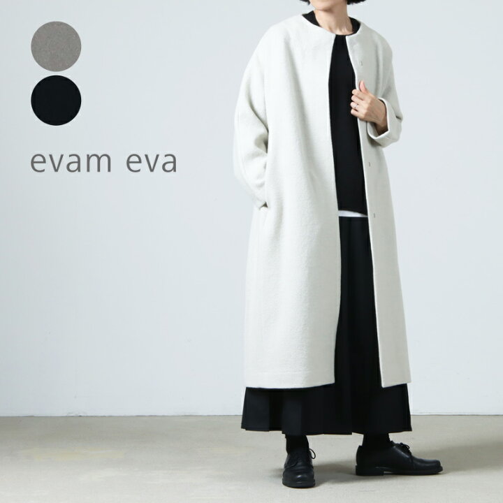 evam eva エヴァムエヴァ プレスウールロングコート ロングコート アウター 日本製 ブラック サイズ 1