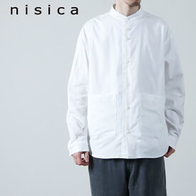 nisica (ニシカ) バンドカラールーズフィットシャツ ホワイト