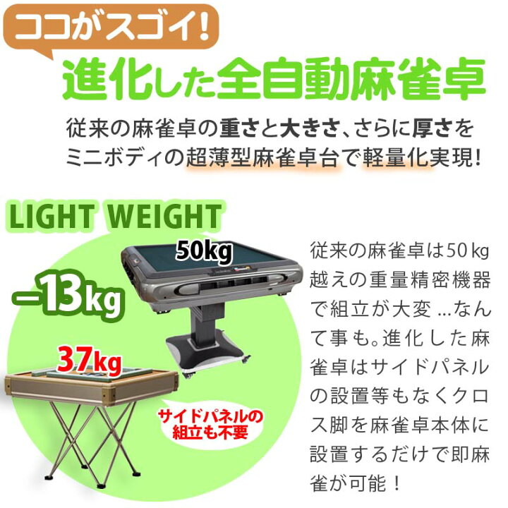 楽天市場】全自動麻雀卓 カバー組立不要 極小 超軽量 薄型 簡単組立 