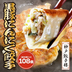 黒豚にんにく餃子 108個 チャック袋入り (36個×3袋) 九州産黒豚 青森県産にんにく 神戸餃子楼 餃子 冷凍 惣菜 おつまみ 冷凍餃子 贈り物 ギフト お土産 送料無料 黒豚餃子 gyoza イデア食品館