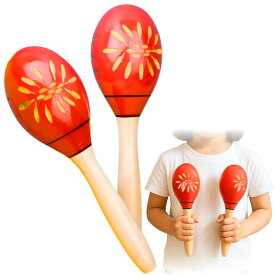 ideamall マラカス 木製 楽器 小型 2本組 24cm