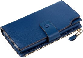長財布 ワレット レディース ブランド がま口 大人可愛い かわいい カード 大容量 RFIDブロッキング 通勤 本革 カードケース ウォレット ネイビーブルー