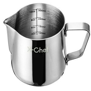 �~���N�s�b�`���[ �X�e�����X�X�`�[�� X-Chef Stainless Steel Milk Pitcher 10 oz 300 ml �l�C �A�� �L�b�`�� �G�� ������ �X�e�C�z�[��