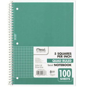 方眼ノート リングノート ミード 【グリーン】 海外 多用途 スケッチ デザイン ミード ノート グラフ 格子模様 方眼 スクエアー 輸入文具 Mead Spiral Quad Ruled Notebook 使いやすく人気