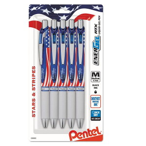 �y���e�� ������ �{�[���y�� 5�{�Z�b�g Pentel Energel RTX with Stars & Stripes Style 0.7mm Medium Point Liquid Gel Pens Black