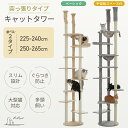 キャットタワー 突っ張り スリム 高さ225~265cm 省スペース 猫タワー 突っ張り 大型猫 多頭飼い 12本天然サイザル麻支柱 爪とぎ キャットツリー 狭い 部屋 キャットタワー見晴台 透明宇宙船 2way ベージュ グリーン ホワイト グレー 宇宙船 ハンモック
