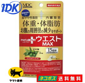 【メタボリック】メタプラス ウエストマックス 15日分 45粒 エラグ酸 機能性表示食品 アフリカ マンゴノキ L-カルニチン キャンドルブッシュ 血中中性脂肪 内臓脂肪 体脂肪 体重 減少 ダイエット サプリ 健康 サプリメント ポスト投函 送料無料