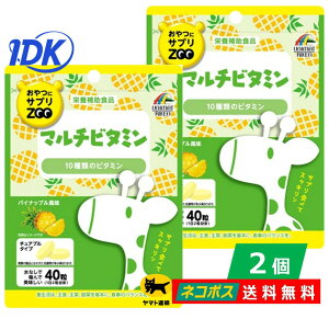 【1000円ポッキリ 送料無料】【2個セット】 おやつにサプリZOO マルチビタミン 40粒 パイナップル風味 栄養補助食品 チュアブルタイプ 水なしで摂取できる おとなのおやつサプリ 噛んで美味