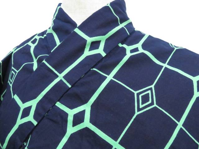 アイディーネットのリサイクル アンティーク着物 茶道具 IDnet 浴衣 幾何学模様 コーマ地 仕立て上がり 受注生産品 リサイクル 捧呈 着