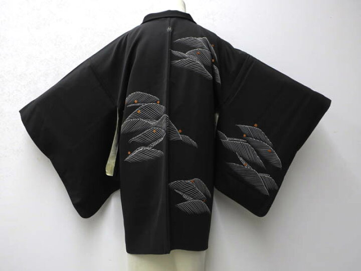 楽天市場】【中古】 リサイクル着物 黒羽織 一つ紋 葉文 銀糸 羽織 