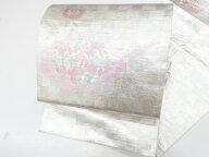 【中古】袋帯 お太鼓柄 花 銀糸 正絹 25b10-1971【フォーマル リサイクル帯 入学式 卒業式 結婚式 母 七…