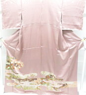 【中古】リサイクル着物 色留袖 三つ紋 金彩 菊 松 訪問着仕立 正絹 着物 身丈約167.5cm 裄丈64.5cm 26z0…