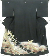 【中古】リサイクル着物 黒留袖 五つ紋 上村松園の世界 作家物 落款入り 比翼仕立 正絹 着物 身丈約158cm…