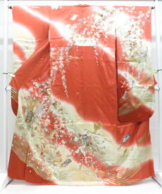 【中古】リサイクル着物 振袖 金彩 金駒刺繍 鶴 御所車 正絹 着物 身丈約165cm 裄丈約64cm 26z03-1092【リサイクル】 IDnet