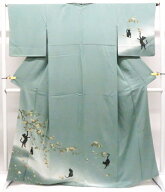 【中古】リサイクル着物 訪問着 オリジナル 落款入 猫 桜 正絹 着物 身丈約165.0cm 裄丈約65.5cm r8z04-1…
