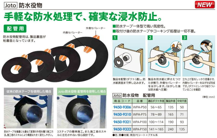 楽天市場】Joto 防水役物 配管用 WPA-P150 黒 : 家クラフト