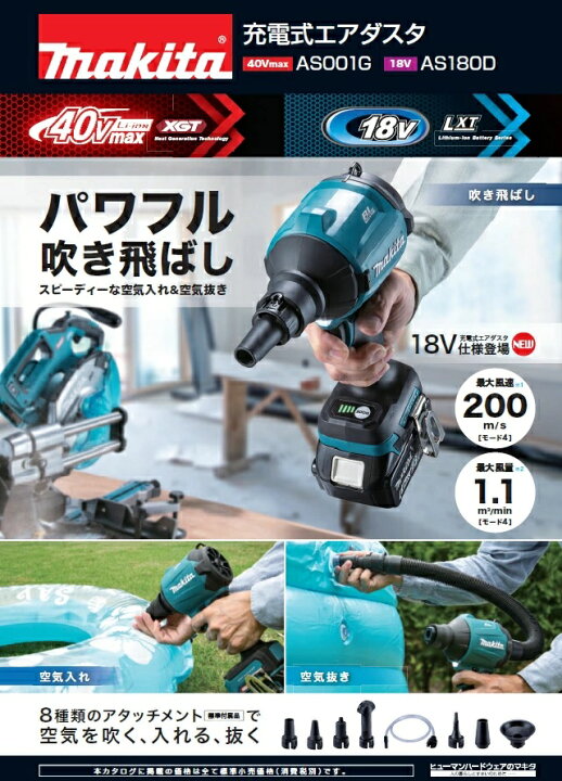 楽天市場】makita マキタ 18v 充電式エアダスタ AS180DZ 本体のみ(充電  