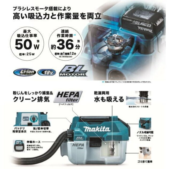 楽天市場】【マキタ 正規品】VC750DZ 充電式集じん機 乾湿両用 : 家 