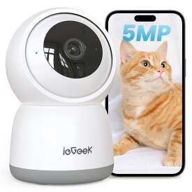 【360°自動定期見回り・500万画素】ペットカメラ 見守りカメラ 可上下自動追尾 2.4&5Ghz wifi 不可視赤外線暗視 レンズのオフ可能 遠隔操作 双方向会話 PTZ機能 24時間録画 人体 モーション 音声検知 警報通知 家族共有 防犯カメラ 室内 Alexa対応 ieGeek