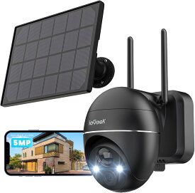 【2026最新5MPメンテナンスフリー・360度自動追尾】 ieGeek 防犯カメラ 屋外 ソーラー ワイヤレス 500万画素 カラー夜間撮影 監視カメラ PIR人体検知 電源不要 玄関カメラ 5DBiWiFi強化 wifi対応 ガレージ/外壁/駐車場/団地の道路/戸建/別荘の玄関/屋外飼育のペット監視