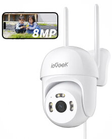 ieGeek 防犯カメラ 屋外 800万画素 監視カメラ パン/チルト 360° 自動追跡 AI検知 夜間カラー ネットワークカメラ コンパクト 小型 家庭用 wifi対応 無線 スマホ 遠隔監視 Alexa対応 SD 会話 防水 送料無料