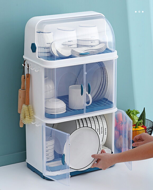 楽天市場 送料無料 タイプb 食器棚 家事 台所 キッチン 水切りラック 水切りカゴ カップボード シンク トレイ 組合 食器 物置棚 大容量 多層 食器皿 お箸 お皿 食器収納 蓋付き 収納 ケース 透明 フック付き プラスチック 密封性 密封容器 防虫 防塵 取付簡単 If Life