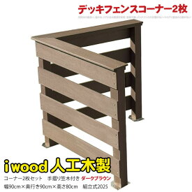 ウッドデッキフェンス 手すり付き 横ボーダー コーナー2枚セット ダークブラウン 2bd-db 高さ810mm アイウッド 人工木 樹脂製 色あせない 腐らない シロアリ防止 メンテナンス楽 ザラザラ加工仕上げ リアルな木質感
