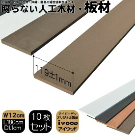 人工木材 180cm ダークブラウン 10枚セット 幅約12cm厚み1.1cm 人工無垢材 板材 アイウッド 人工木 樹脂製 色あせない 腐らない シロアリ防止 ザラザラ加工仕上げ リアルな木質感