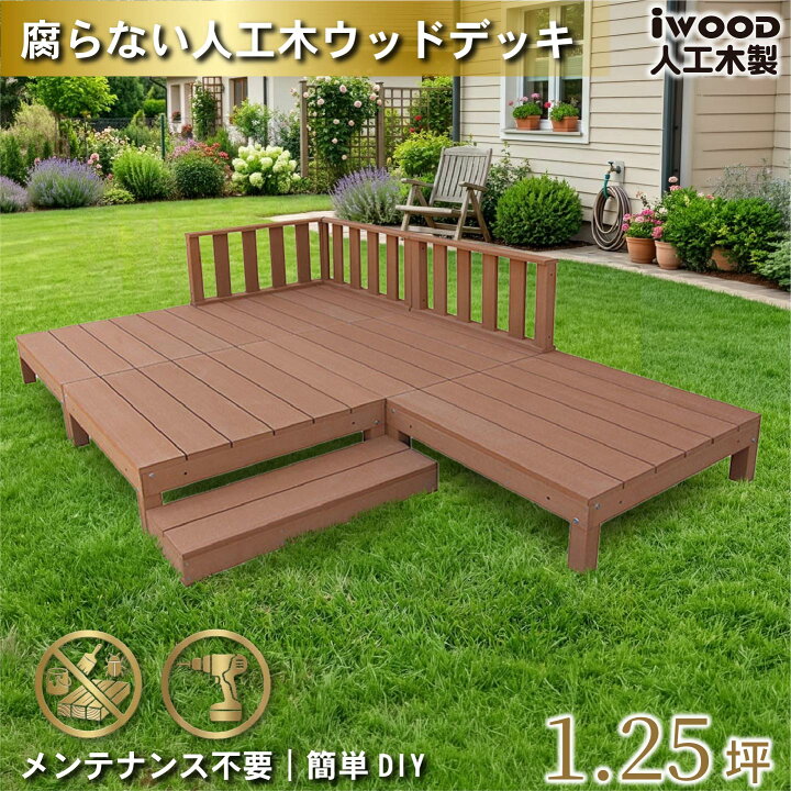 楽天市場】ウッドデッキ 人工木 1.25坪 9点セット ナチュラル デッキ 