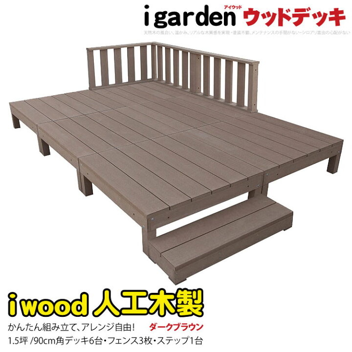 楽天市場 ウッドデッキ 人工木製 1 5坪 10点セット ダークブラウン 6d3f1sdb アイウッドデッキ ローフェンスタイプ 0d 人工デッキ 人工木 樹脂木 木樹脂 置くだけ 組立簡単 アウトドアリビング Igarden