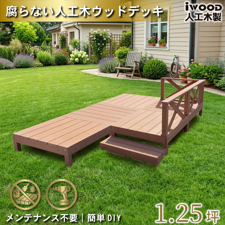 楽天市場】ウッドデッキ 人工木 1.25坪 9点セット ナチュラル デッキ 