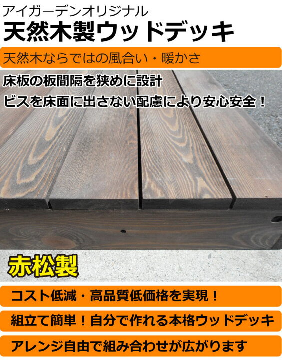 楽天市場】天然木製ウッドデッキ 1.5坪 ブラウン [6点セット] 6d 要防腐処理 N90B| 脱炭素化 低炭素化支援 igardenオリジナル  DIY アジャスタ : igarden